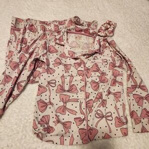 Choose Happy Kids Pajamas Set Size 4 Pink Bows Polka Dot‎ Long Sleeve